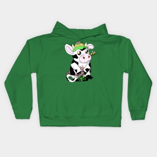 kawaii cow with a bee Kids Hoodie